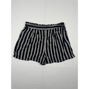 Coastal Abound Striped Paperbag Waist Shorts Womens Large Black‎ White